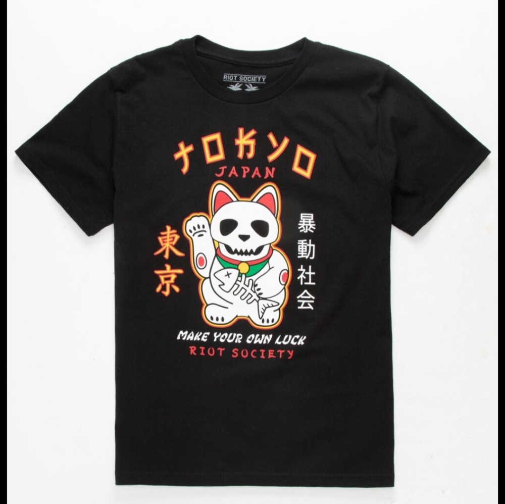 Riot Society Black Short Sleeve Tees with Graphic Designs